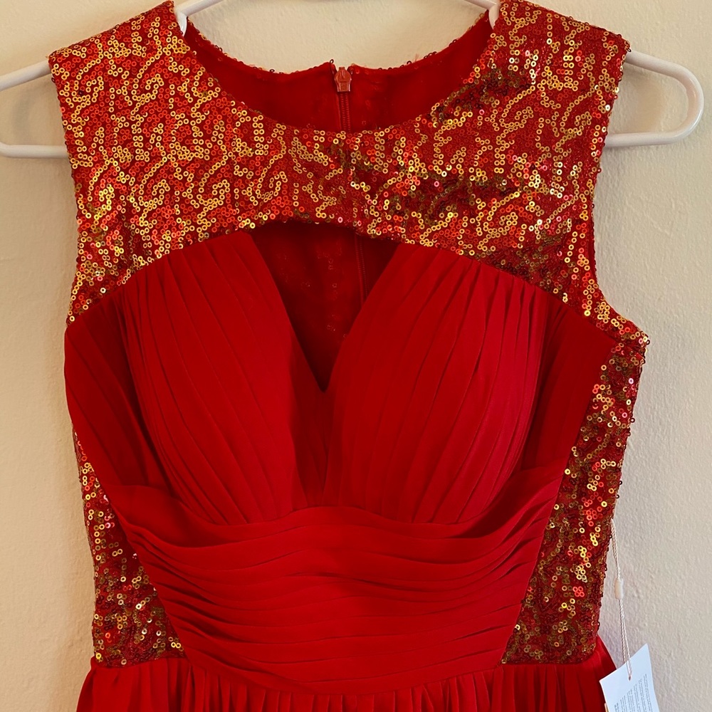 Red and golf full length prom/occasions dress